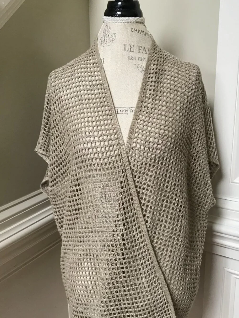 Eileen Fisher Delave Crochet Cardigan Sweater Womens XS Natural Tan Linen Knit